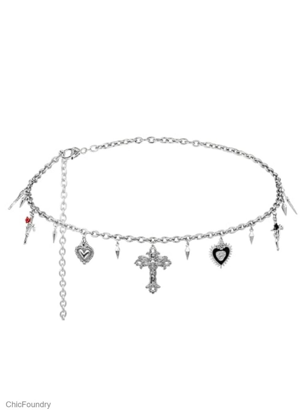 Gothic Punk Spike Waist Chain Belt, Stainless Steel and Zinc Alloy